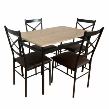   Étkezőgarnitúra 1+4, sonoma tölgy/fekete/barna, NAREN , Fekete , MDF és PVC-lamináló fólia