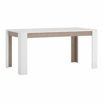   Széthúzható étkezőasztal, fehér extra magasfényű HG/sonoma tölgy sötét trufla, 160-200x90 cm, LYNATET TYP 75 , Fehér