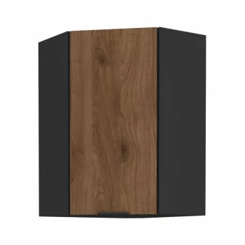   Felső sarokszekrény okapi dió/fekete, MENZO 60x60 GN-90 1F , Fekete , Faforgács