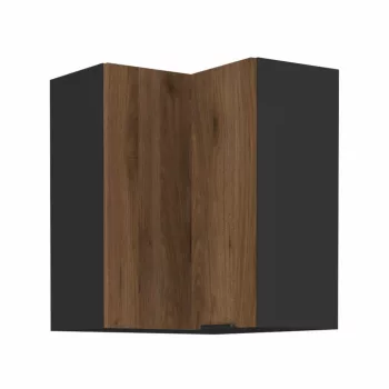   Felső sarokszekrény okapi dió/fekete, MENZO 60x60 GN-72 2F , Fekete , Faforgács