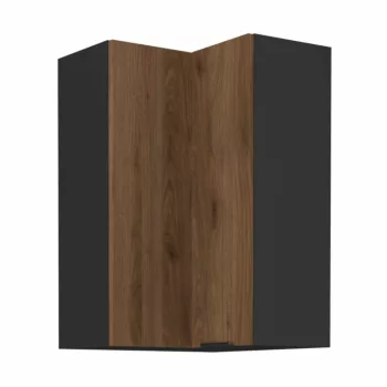   Felső sarokszekrény okapi dió/fekete, MENZO 60x60 GN-90 2F , Fekete , Faforgács