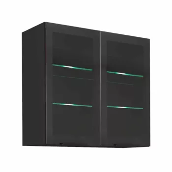   Felső szekrény, fekete, ARAKA/MENZO/SIBER 80 GS-72 2F , Fekete , Üveg