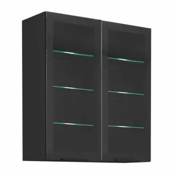   Felső szekrény, fekete, ARAKA/MENZO/SIBER 80 GS-90 2F , Fekete , Üveg