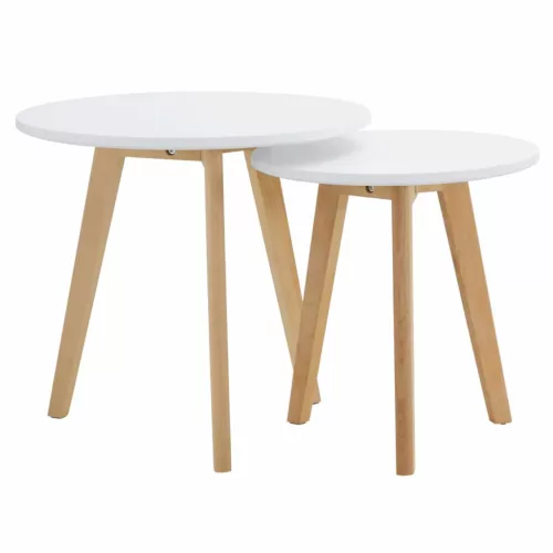 2 dohányzóasztal szett, fém, fehér/bükk, MALTO 2 NEW | Barna | Masszív