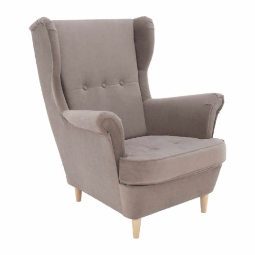 Füles fotel, bézs-szürke/bükk, RUFINO 3 NEW , Barna , Szövet