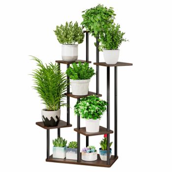   Fém virágállvány, fekete/rusztikus fa, ADITE TYP 2 | Fekete | Fém