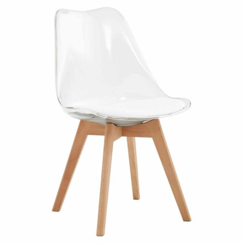 Szék, átlátszó, akril/ekobőr/bükk, BALI 2 NEW | Barna | Fa