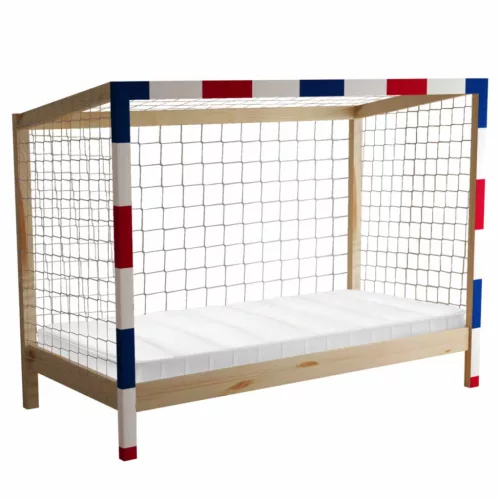 Montessori ágy, természetes/fehér/kék/piros, 90x200, FUTAL | Barna | Masszív