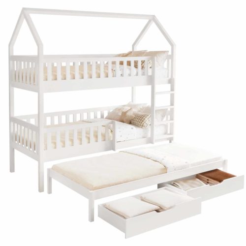 Montessori emeletes ágy pótággyal, fehér, VENITA TYP 1 | Fehér | Fenyő