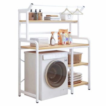   Polcállvány mosógép fölé, tölgy natural/fehér, DARBY , Fehér , Fém