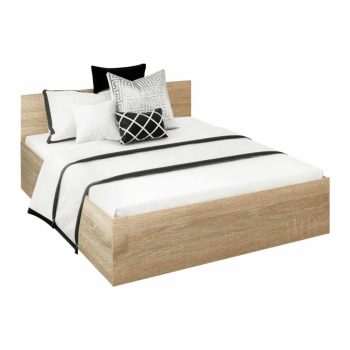   Ágy fém ráccsal és tárolóhellyel, 160x200, sonoma tölgy, DOLI , Barna , Faforgács