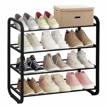 Cipőtartó, 4 polcos, fekete, FERRUM | Fekete | Fém