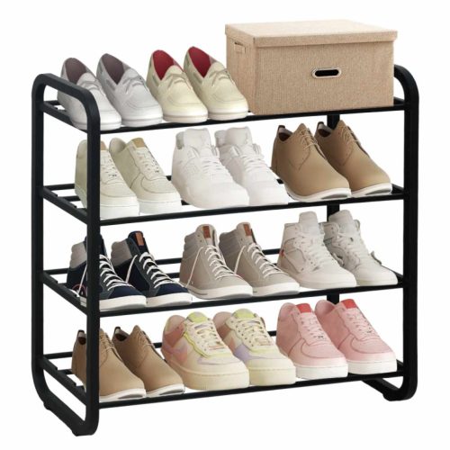 Cipőtartó, 4 polcos, fekete, FERRUM | Fekete | Fém