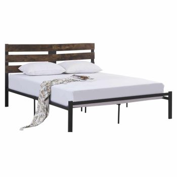   Franciaágy ráccsal, rusztikus tölgy/fém, 160x200, ANEYA | Fekete | Faforgács