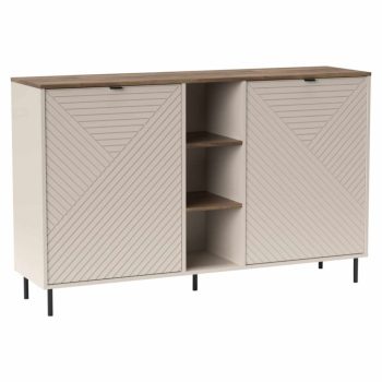   Komód polcokkal, kasmír/castello tölgy, EYCO 2D | Bézs | Faforgács