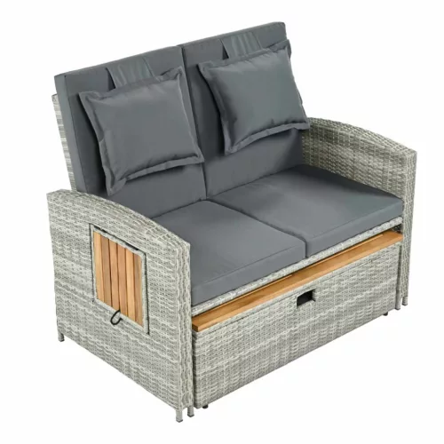 Kerti rattan heverő, szürke/természetes, MALORY | Szürke | Rattan