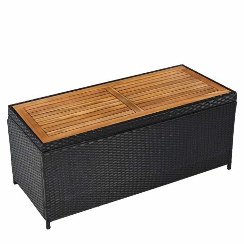 Kerti tároló doboz/pad, fekete/természetes/krémszínű, BEMUS | Barna | Rattan