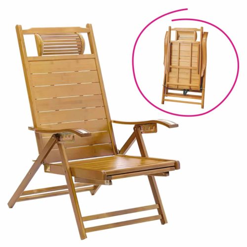 Kerti állítható szék, természetes, bambusz, VARDON | Barna | Fa