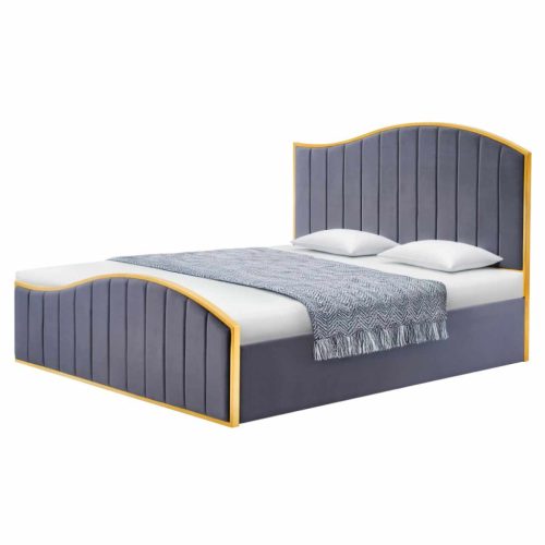 Ágy ráccsal, 160x200, sötétszürke Velvet szövet/gold arany króm, GEORGIA | Szürke | Szövet