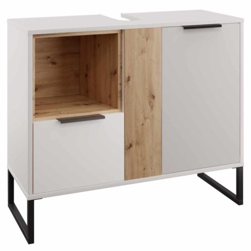 Szekrény mosdó alá, fehér/artisan tölgy, CUBO CUB03 | Fehér | Fém