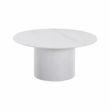   Dohányzóasztal, fehér márvány/MDF, átmérő 80 cm, MAHIR TYP 1 | Fehér | Csiszolt kő