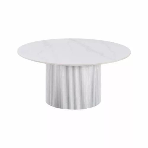 Dohányzóasztal, fehér márvány/MDF, átmérő 80 cm, MAHIR TYP 1 | Fehér | Csiszolt kő