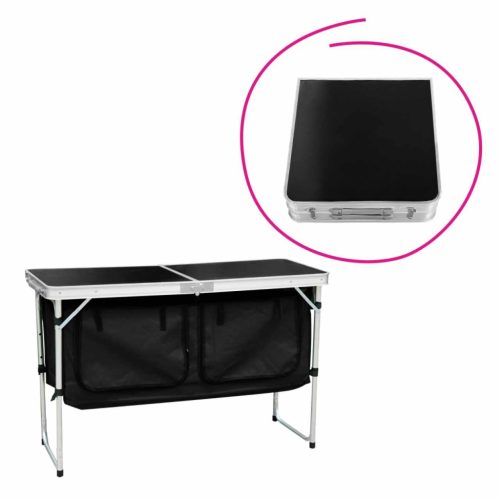 Összecsukható kempingasztal rendszerezővel, 120 cm, alumínium/MDF, KEPI TYP 3 | Szürke | Alumínium