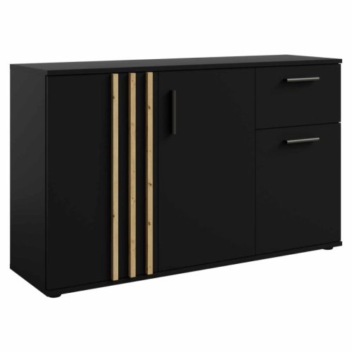 Komód, 3D1S, fekete/artisan tölgy, TOLIS TYP 2 | Fekete | Faforgács