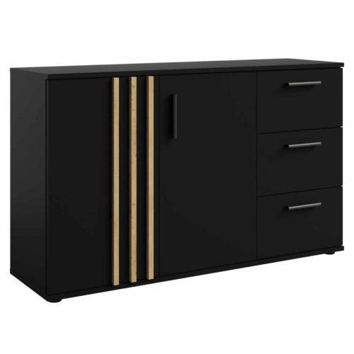 Komód, 2D3S, fekete/artisan tölgy, TOLIS TYP 3 | Fekete | Faforgács