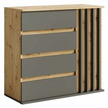   Komód, 1D4s grafit/artisan tölgy, DERIS | Szürke | Faforgács