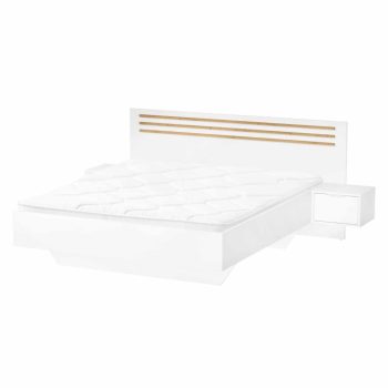   Ágy + 2x éjjeliszekrény, fehér/artisan tölgy, 180x200, FLORENS | Fehér | Faforgács
