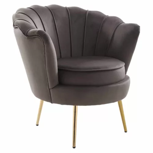 Art-deco stílusú fotel, szürkésbarna Velvet szövet/gold arany króm, NOBLEO | Szürke | Szövet