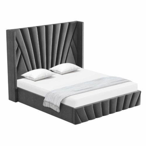 Ágy ráccsal, 180x200, sötétszürke Velvet szövet, PENELOPE | Szürke | Szövet