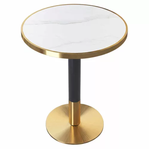 Étkező bisztró asztal, fehér márvány/fekete/arany, átmérő 80 cm, OREN | Arany | Akril