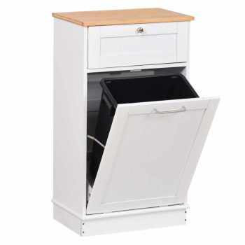   Billenős szekrény szemetes kosárral, fehér/bambusz, DELINS TYP 1 | Fehér | MDF