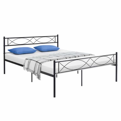 Fém ágy ráccsal, 160x200, fekete, STELVIA | Fekete | Fém