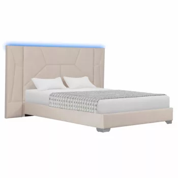  Ágy ágyráccsal és LED világítással, 160x200, bézs Velvet szövet, ALTESA | Bézs | MDF