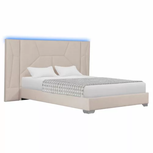 Ágy ágyráccsal és LED világítással, 160x200, bézs Velvet szövet, ALTESA | Bézs | MDF