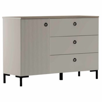   Komód, szürkésbarna Taupe/silverjack tölgy, DOMCA 1D3S | Szürke | Faforgács