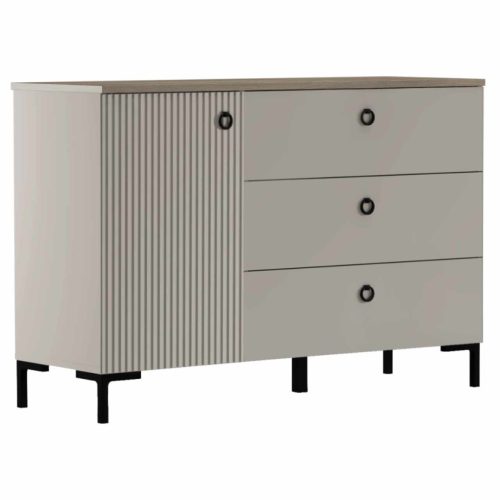 Komód, szürkésbarna Taupe/silverjack tölgy, DOMCA 1D3S | Szürke | Faforgács