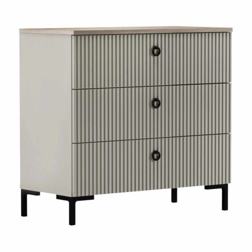 Komód, szürkésbarna Taupe/silverjack tölgy, DOMCA 3S | Szürke | Faforgács