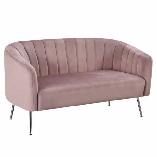 Design kétszemélyes kanapé, rózsaszín Velvet szövet/króm-ezüst, BAGY | Rózsaszín | Szövet