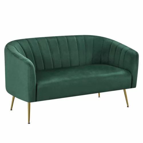 Design kétszemélyes kanapé, sötétzöld Velvet szövet/gold króm-arany, BAGY | Arany | Szövet
