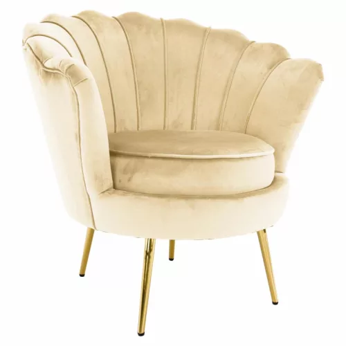 Art-deco stílusú fotel, bézs Velvet szövet/gold arany króm, NOBLEO | Bézs | Szövet
