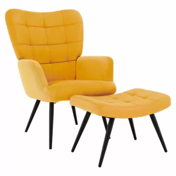   Fotel lábtartóval, sárga Velvet szövet/fekete, HABEN | Sárga | Szövet