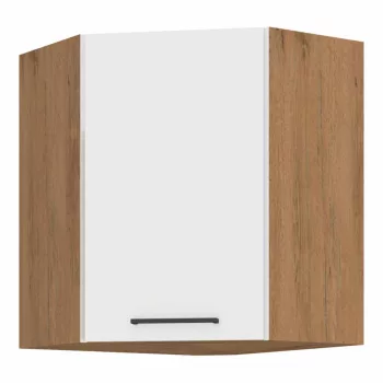   Felső sarokszekrény, fehér extra magas fényű HG/lancelot tölgy, VEGA 58x58 GN-72  1F | Fehér | Faforgács