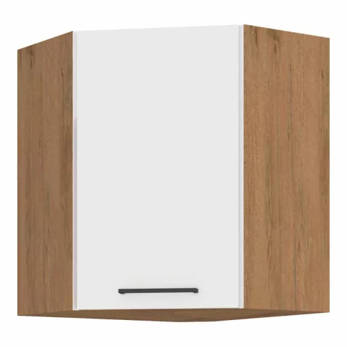 Felső sarokszekrény, fehér extra magas fényű HG/lancelot tölgy, VEGA 58x58 GN-72  1F | Fehér | Faforgács