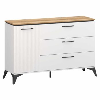 Komód, fehér/evoke tölgy, VELIS 1D3S | Fehér | DTD