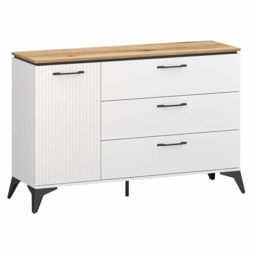 Komód, fehér/evoke tölgy, VELIS 1D3S | Fehér | DTD