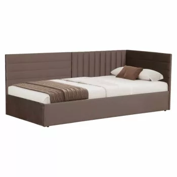   Ágy ágyráccsal, 90x200, barna Velvet szövet, MEVIA | Barna | MDF